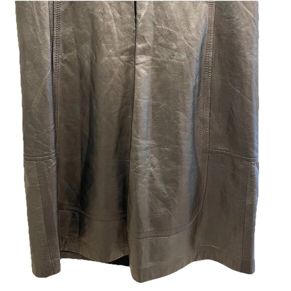 ELIE TAHARI Asphalt Black Pocket Leather Split Neck Back Zip Shift Dress Sz 6/8 - Picture 9 of 10